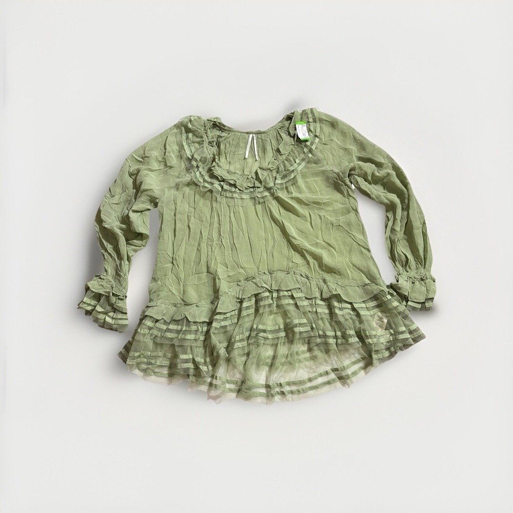Anthropologie Odille green ruffled blouse‎ Sheer Oversized Bohemian Fairycore XS